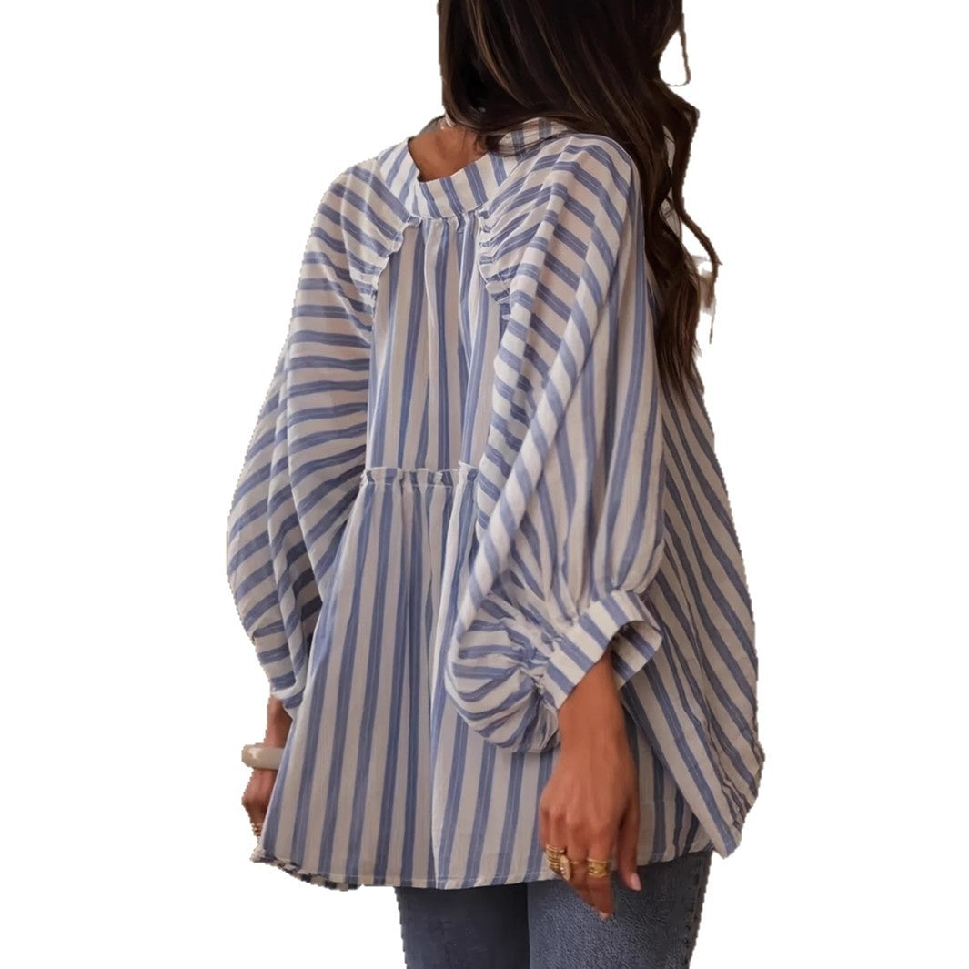 Long Sleeve Striped Shirt Slimming Casual Loose Women's Tops