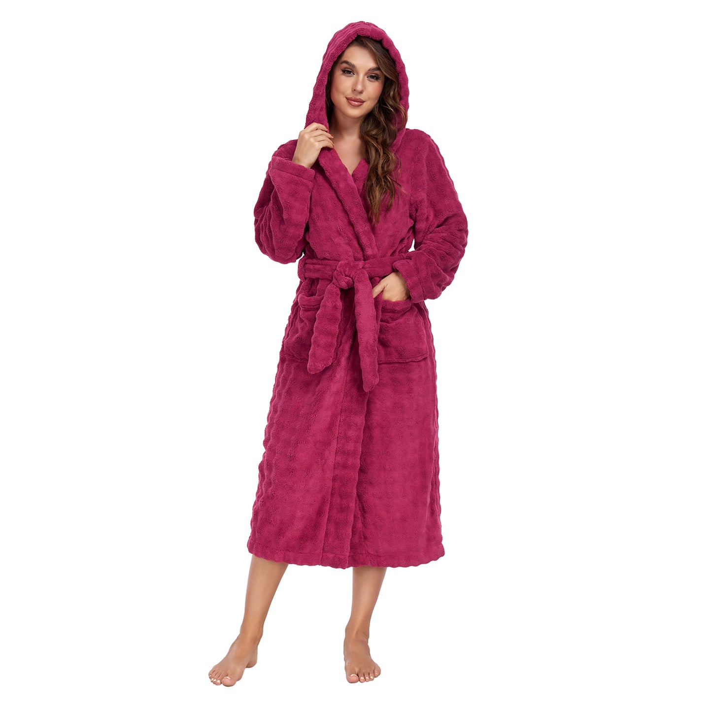 RONGTAI Luxury Plush Absorbency Robe For Women Extra Long Fleece Bathrobe With Hood & Pockets Warm Terry Cloth Loungewear