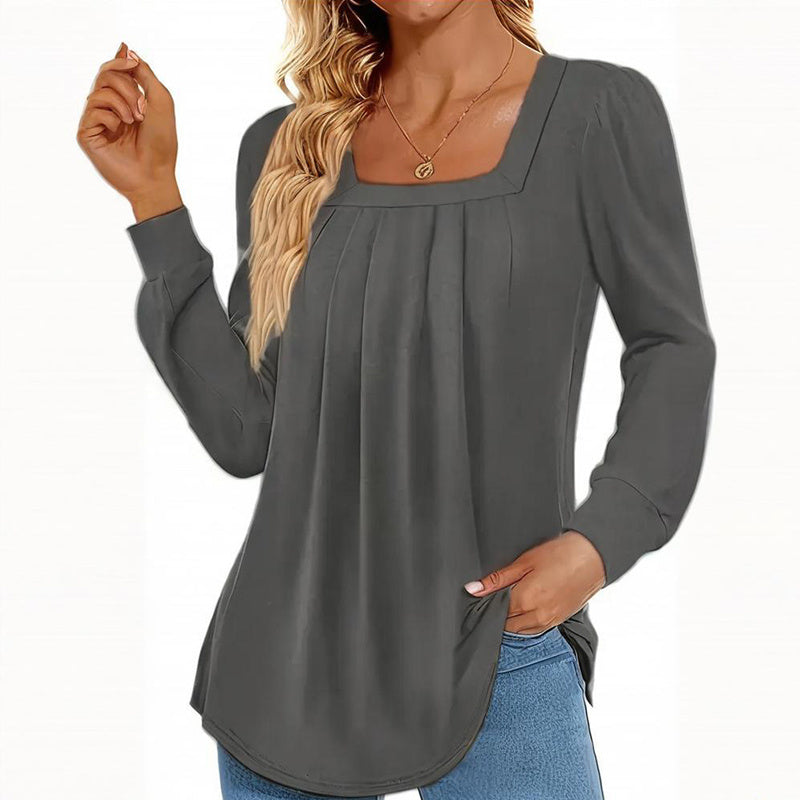 2-Pack Women's Puff Sleeve Square Neck Blouse, Fall Trendy Pleated Tunic Top, Dressy Casual Long Sleeve Work Shirt
