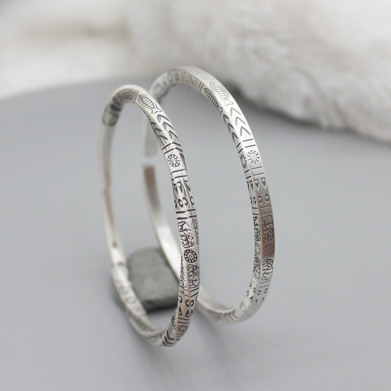 Men's And Women's Retro Totem Ethnic Style Silver Bracelet